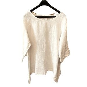 Terzo Millennio Women’s Linen Tunic Blouse Size 1X White Crochet Asymmetrical